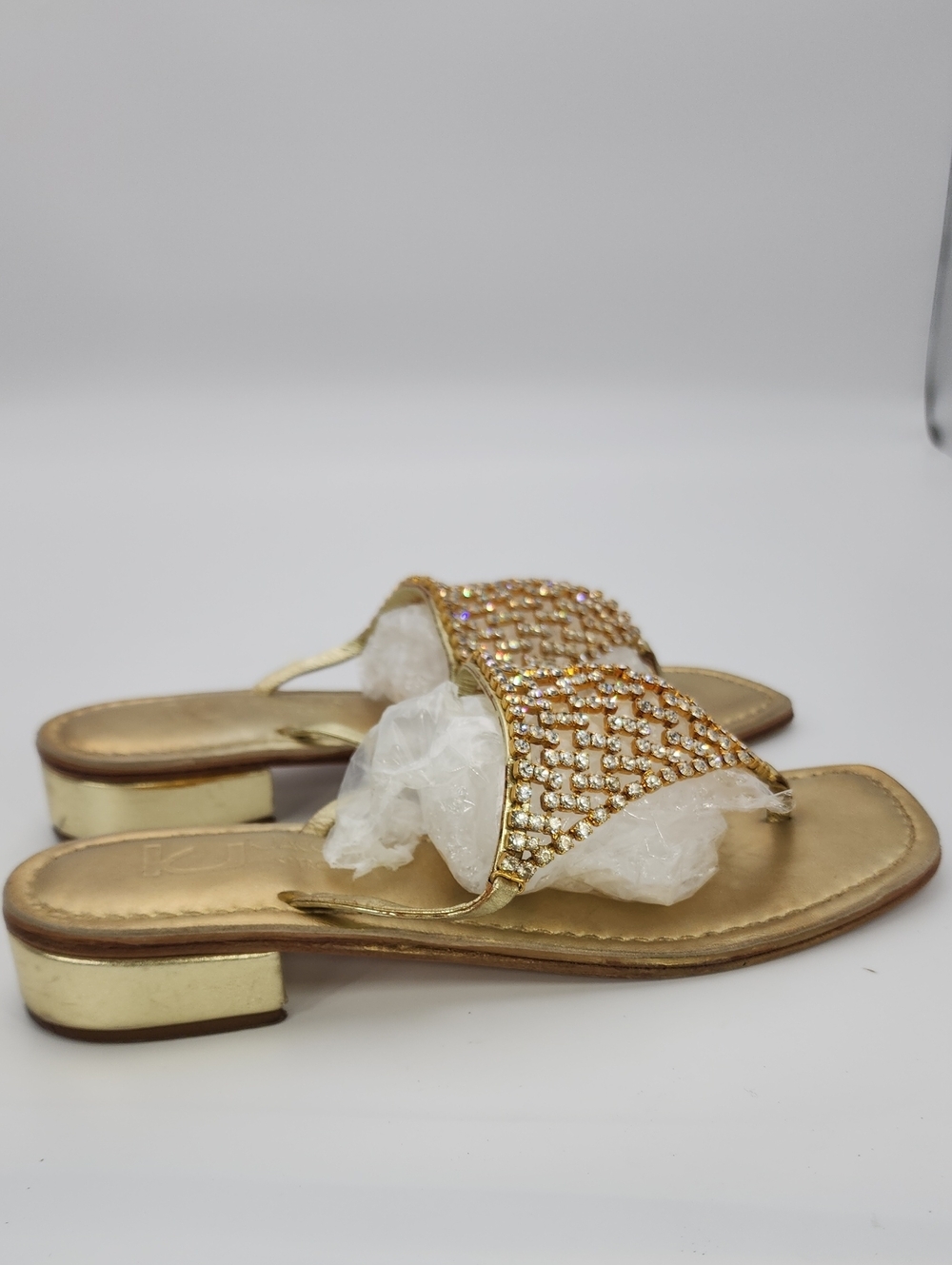 K.Jacques St. Tropez Gold Leather Crystal Embellished Sandals - Size 38 - Picture 4 of 13